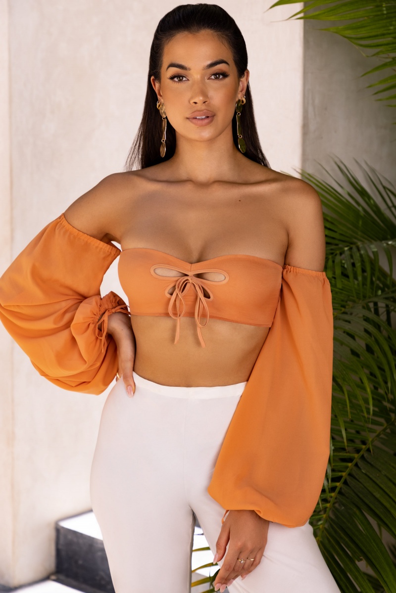 Orange Women's Oh Polly Bardot Cut Out Crop Tops | 70892LPYM