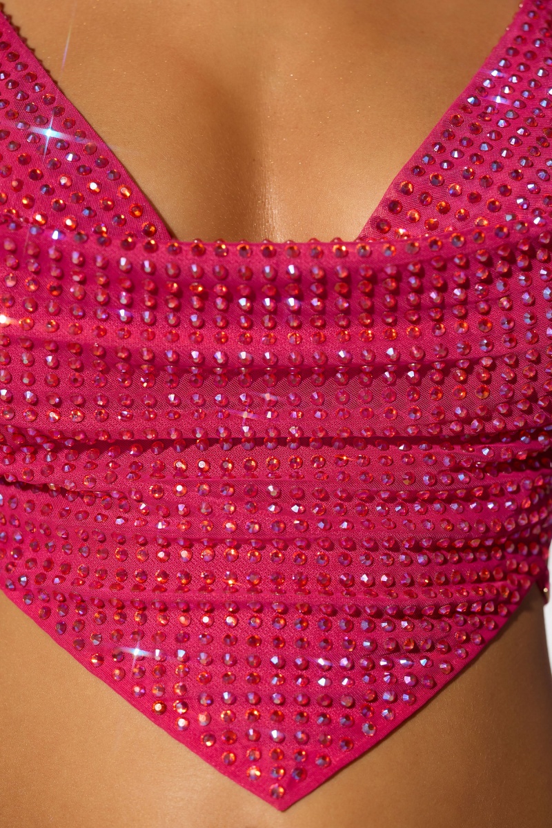 Pink Women's Oh Polly Embellished Cowl Neck Open Back Crop Tops | 75146ETHS