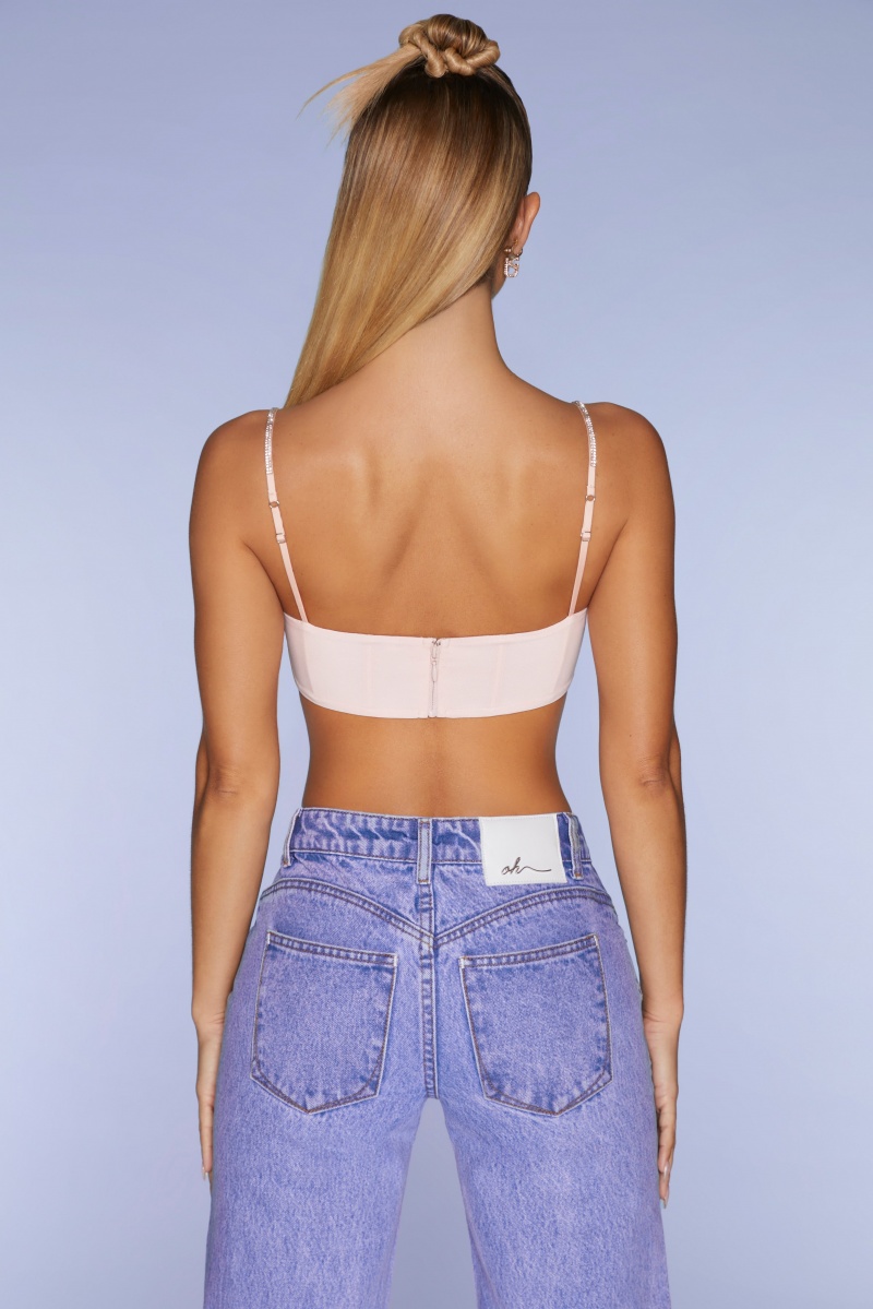 Pink Women's Oh Polly Embellished Strap Crop Tops | 73529AYPR