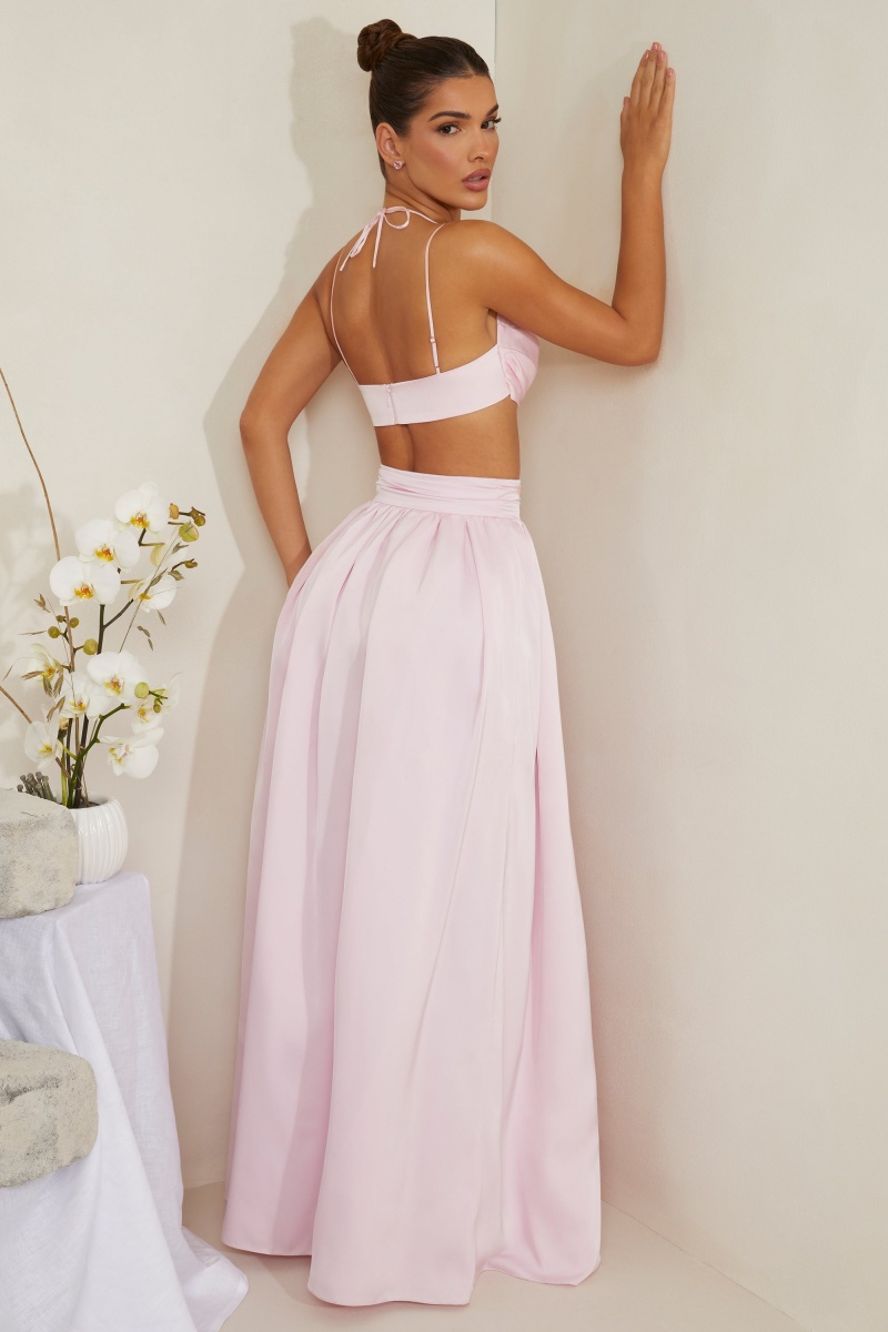 Pink Women's Oh Polly Pleated Heavy Satin Maxi Skirts | 05479FCNG