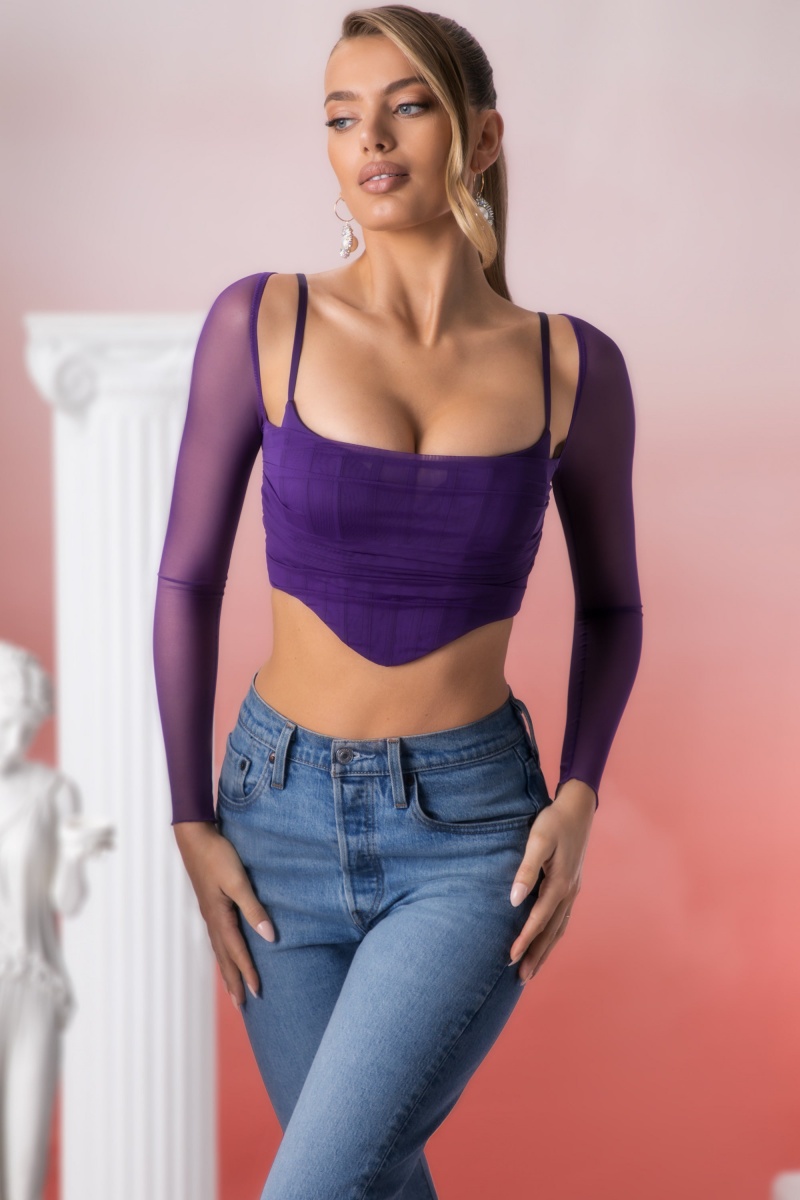 Purple Women's Oh Polly Long Sleeve Crop Tops | 47265VBIG