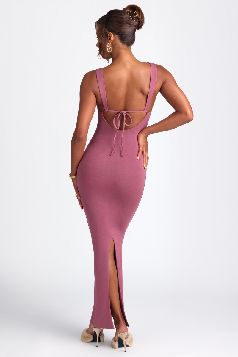 Purple Women's Oh Polly Modal Square Neck Low Back Maxi Dress | 24605NFUZ