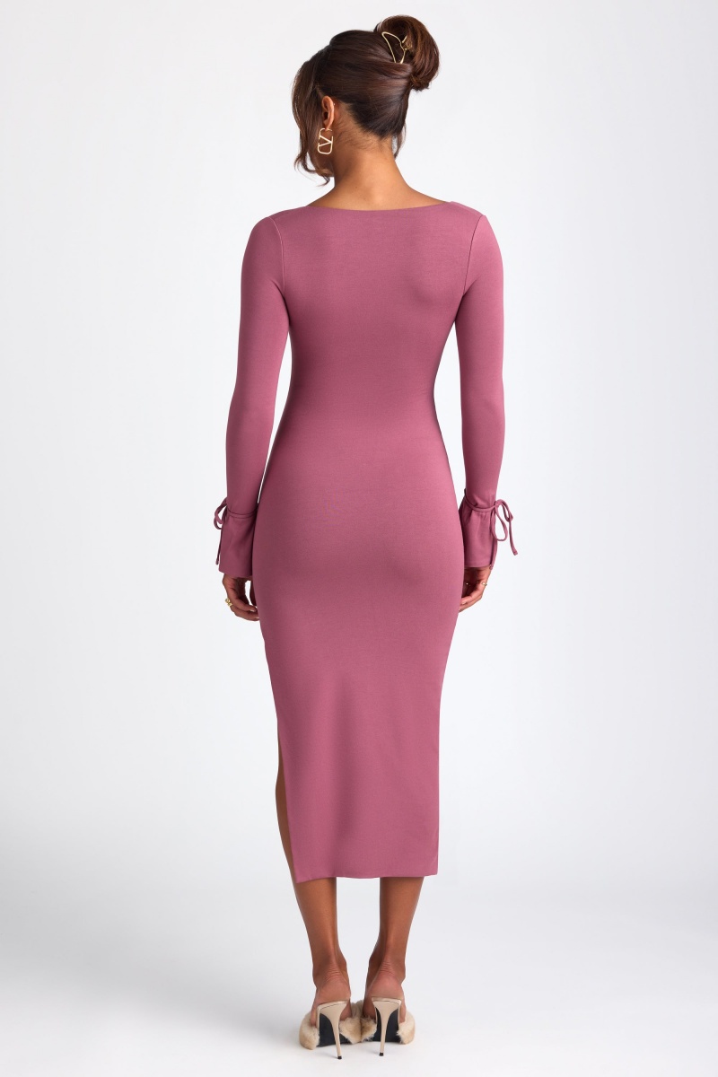 Purple Women's Oh Polly Modal Square Neck Long Sleeve Midaxi Dress | 30412GKSE