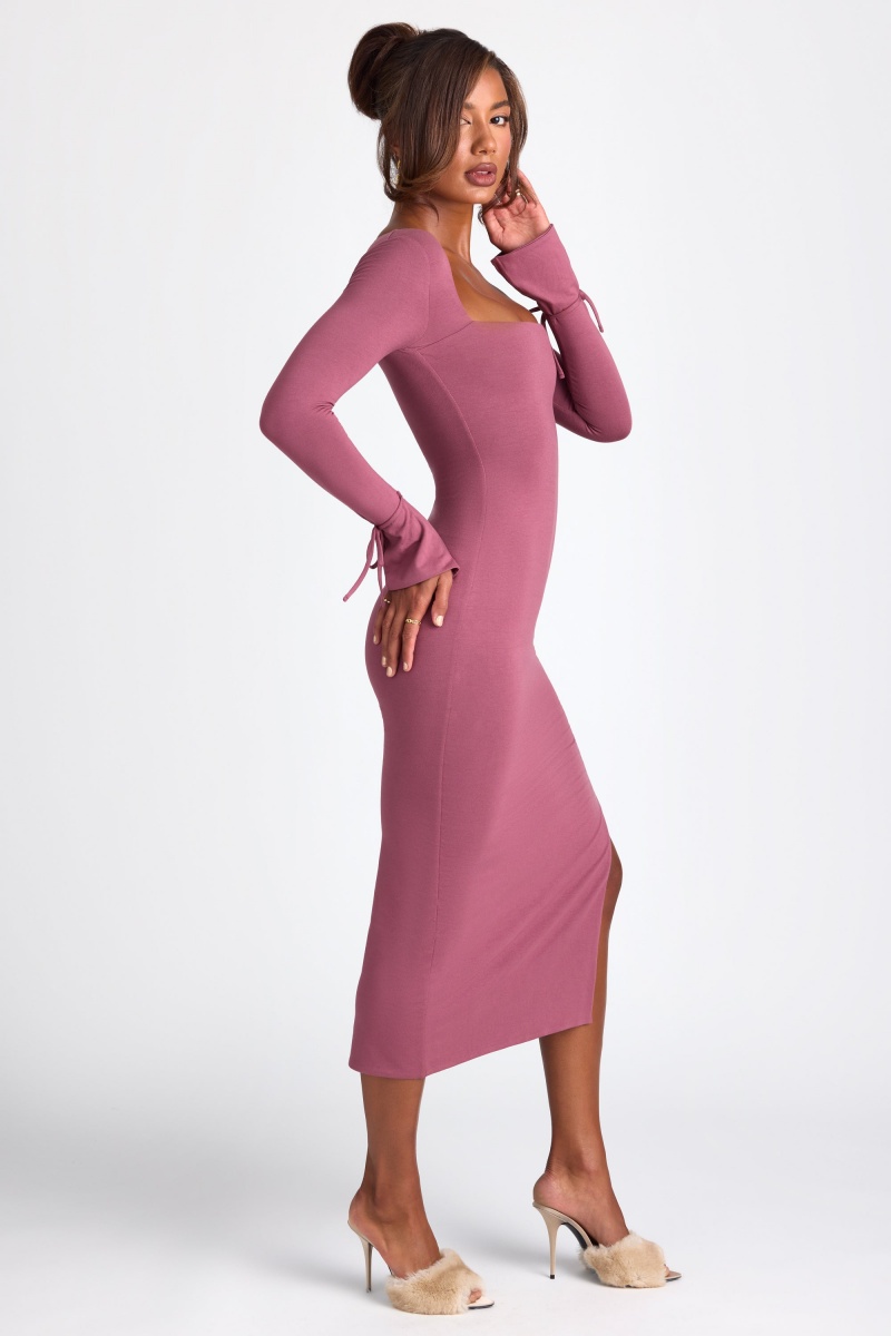 Purple Women's Oh Polly Modal Square Neck Long Sleeve Midaxi Dress | 30412GKSE