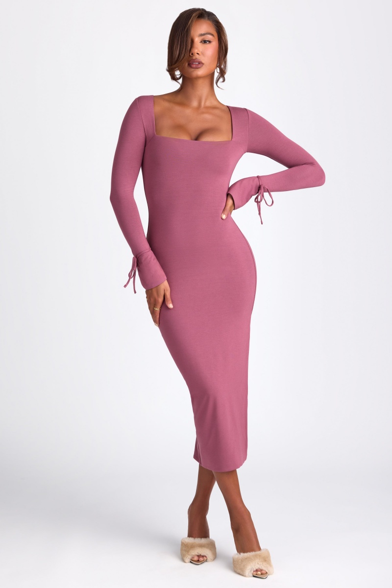 Purple Women's Oh Polly Modal Square Neck Long Sleeve Midaxi Dress | 30412GKSE