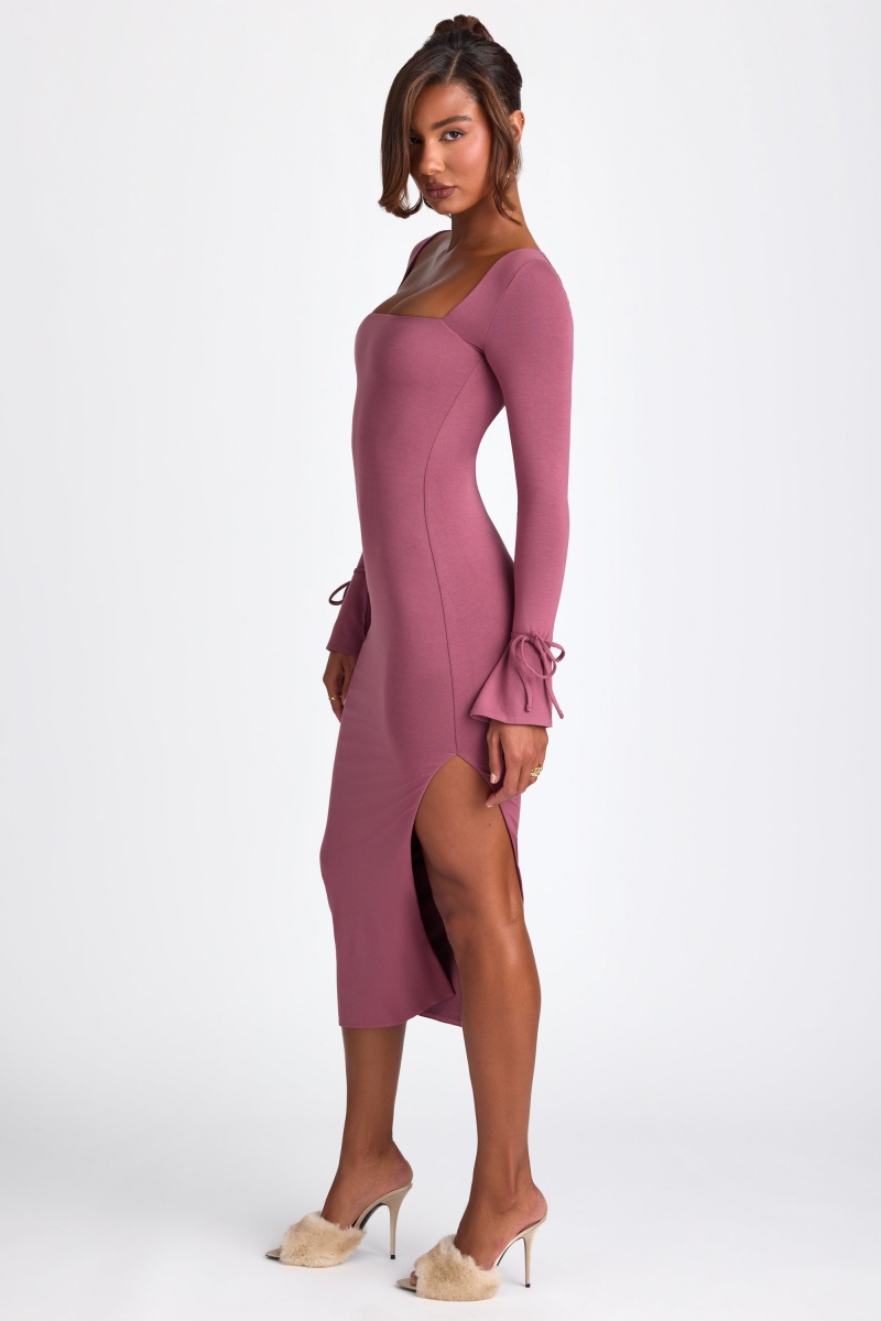 Purple Women's Oh Polly Modal Square Neck Long Sleeve Midaxi Dress | 30412GKSE