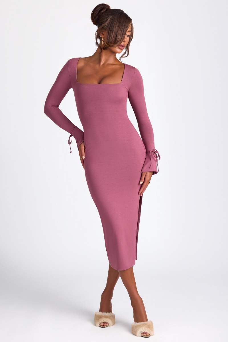 Purple Women's Oh Polly Modal Square Neck Long Sleeve Midaxi Dress | 30412GKSE