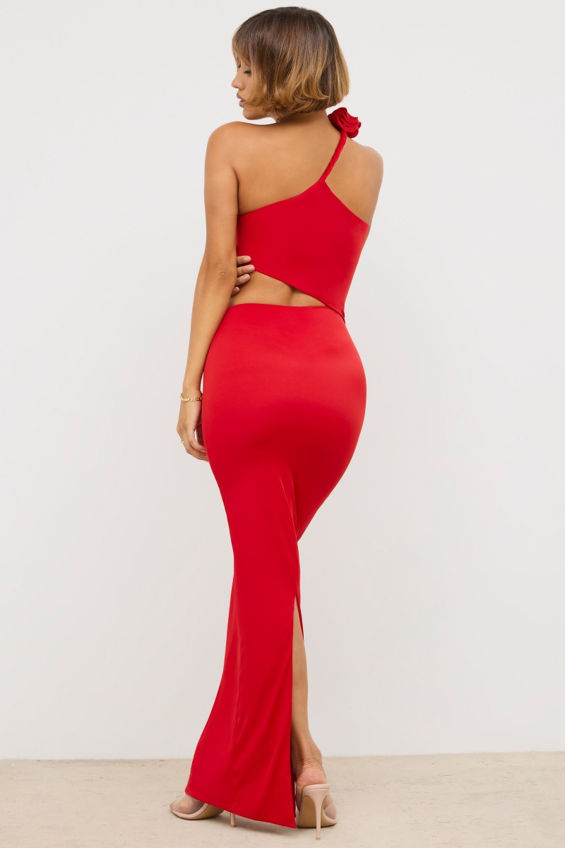 Red Women's Oh Polly Premium Jersey Asymmetric Cut Out Maxi Dress | 36472VOEK