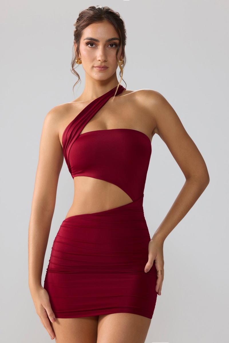 Red Women's Oh Polly Slinky Jersey Ruched Cut Out Mini Dress | 87109UPYA