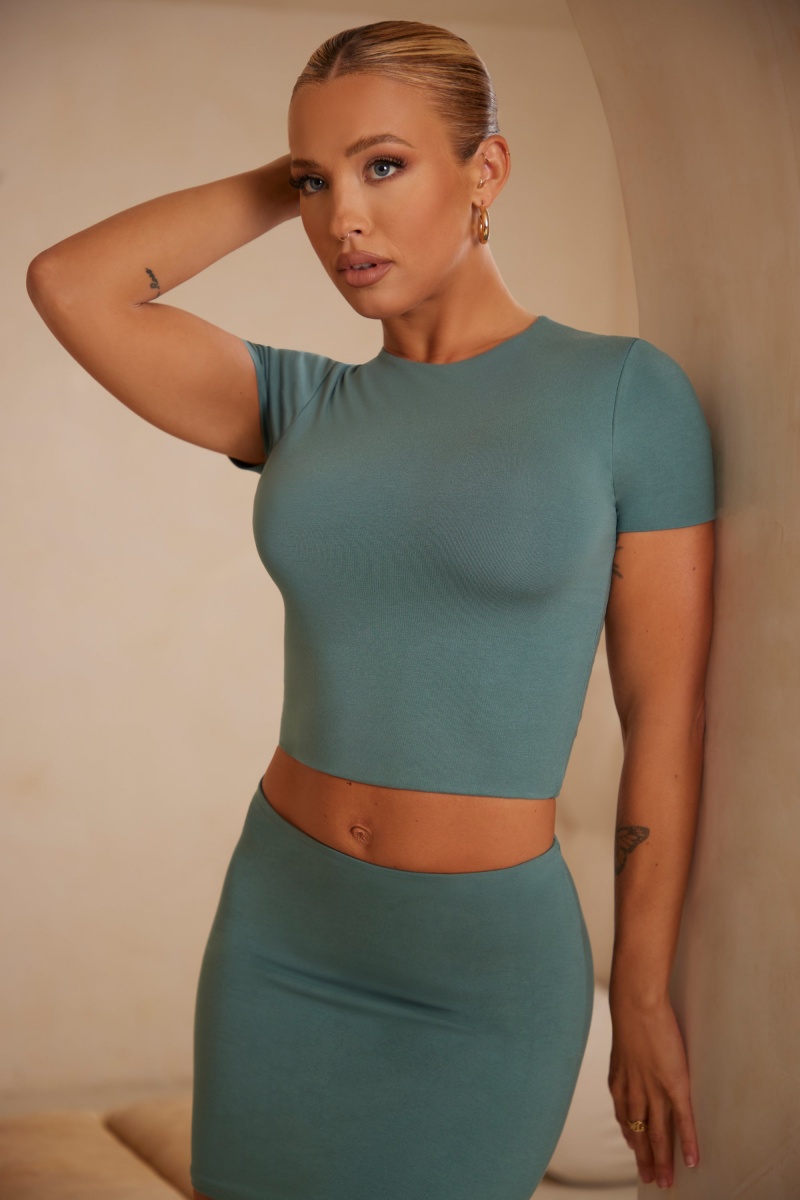 Turquoise Women\'s Oh Polly Cap Sleeve Crop Tops | 92608UVWG