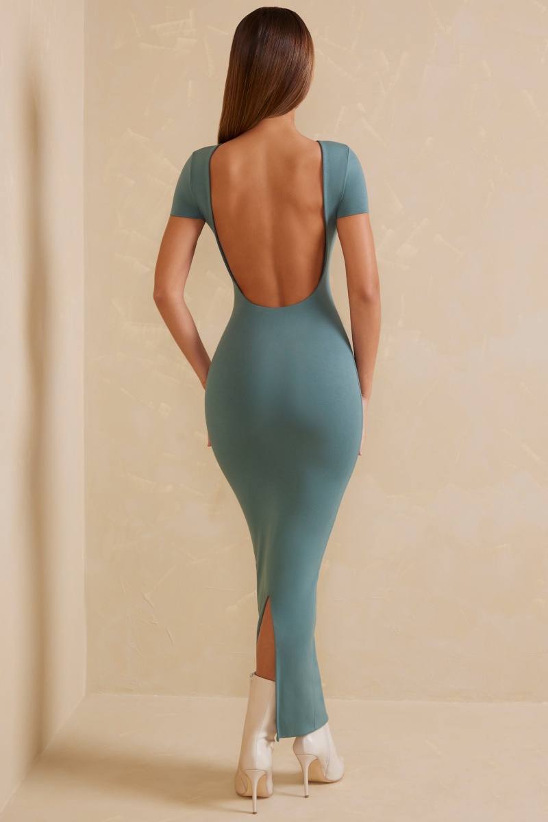 Turquoise Women's Oh Polly Cap Sleeve Open Back Maxi Dress | 02915XZRI