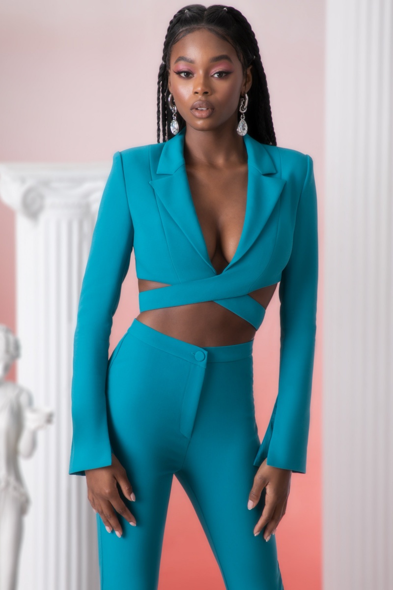 Turquoise Women's Oh Polly Cropped Blazer Tops | 90512GCBK