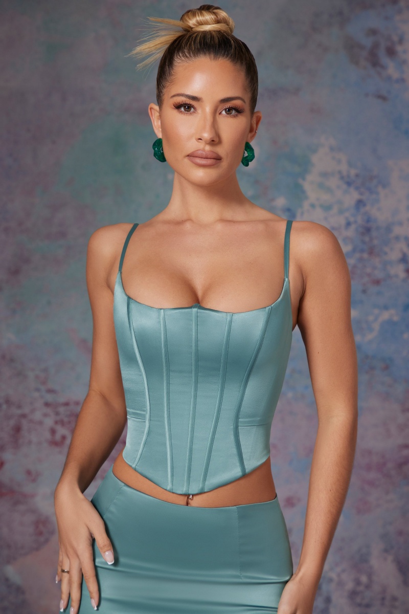 Turquoise Women's Oh Polly Push Up Full Length Corset Tops | 79605EGND