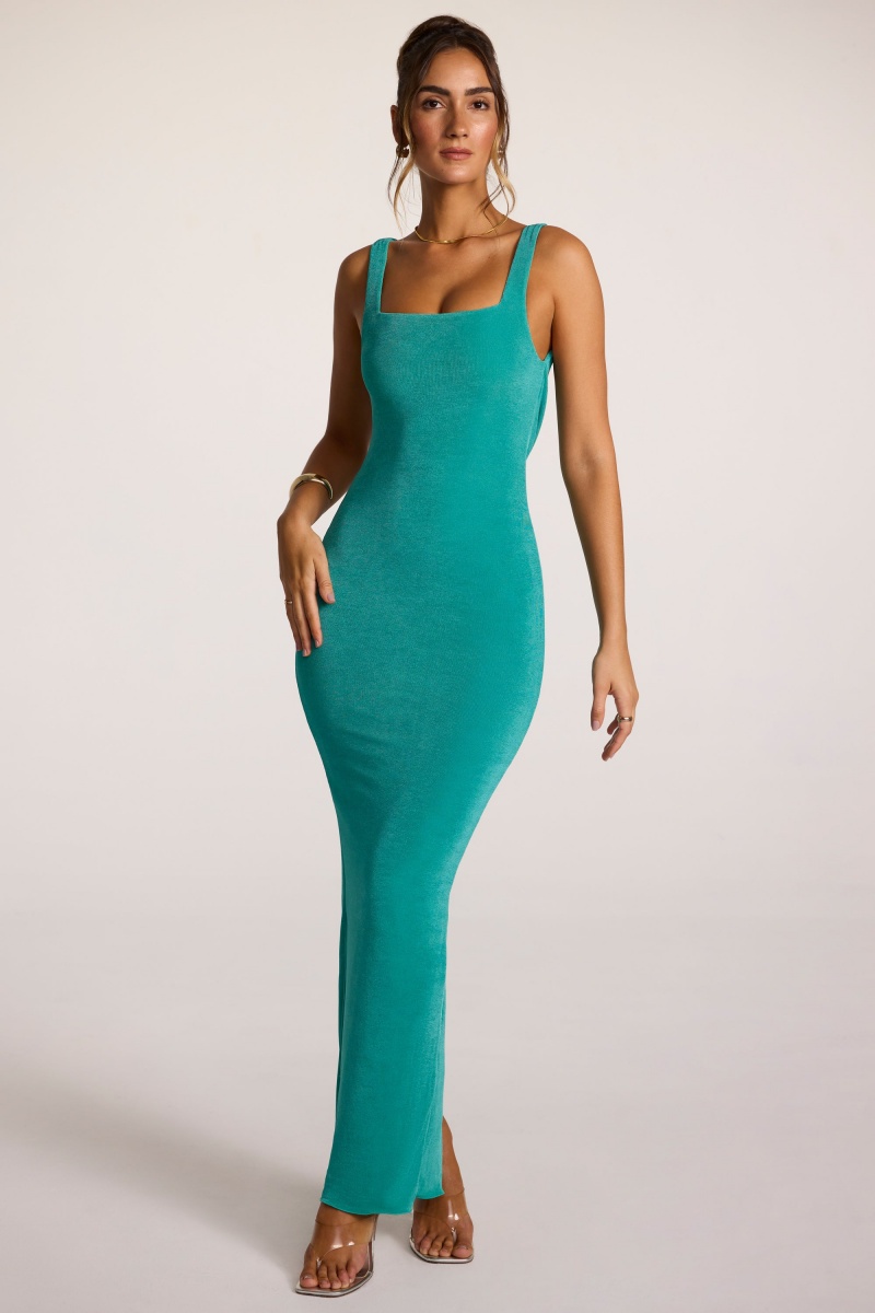 Turquoise Women's Oh Polly Textured Jersey Square Neck Cowl Back Maxi Dress | 29038GIDE