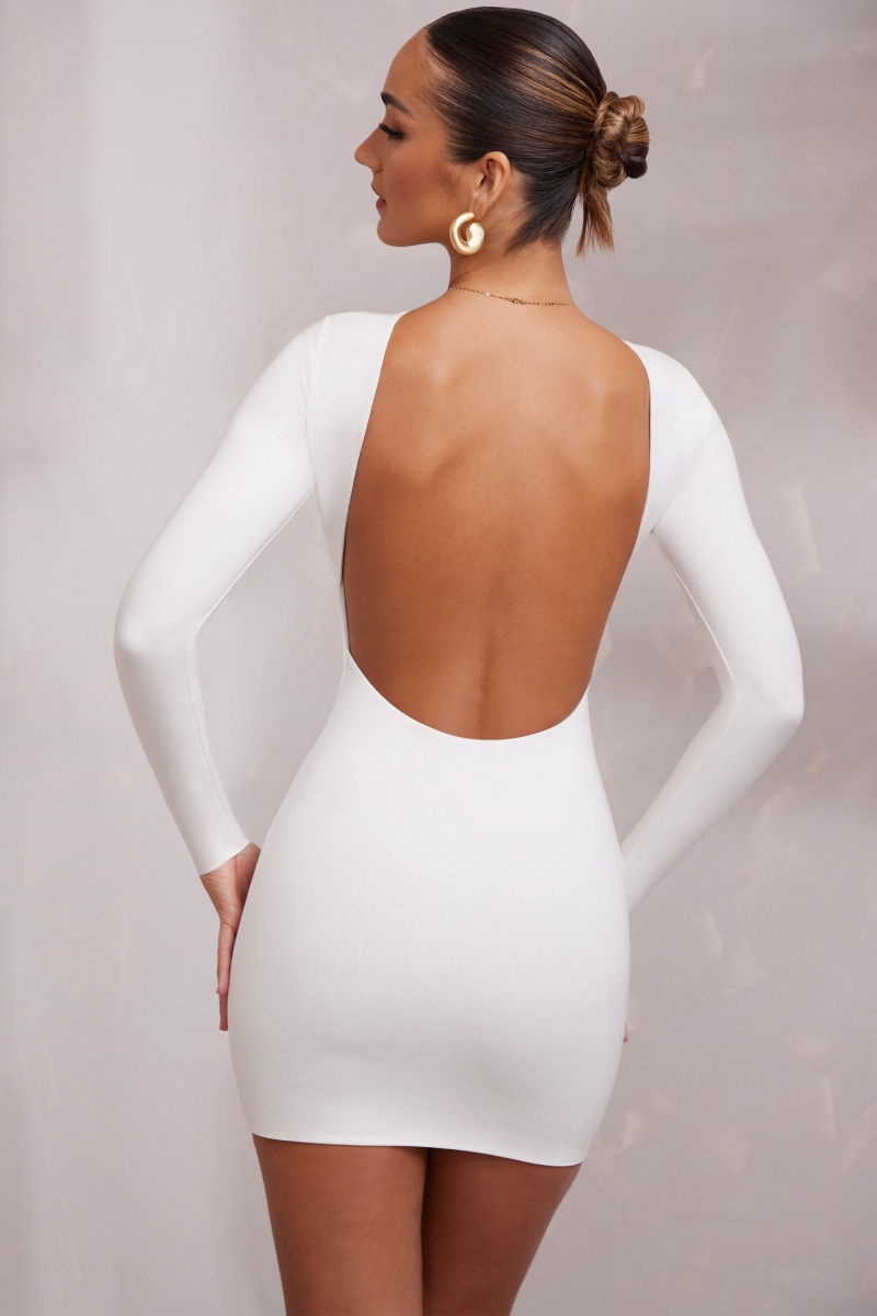 White Women's Oh Polly Long Sleeve Backless Mini Dress | 84071JLFY