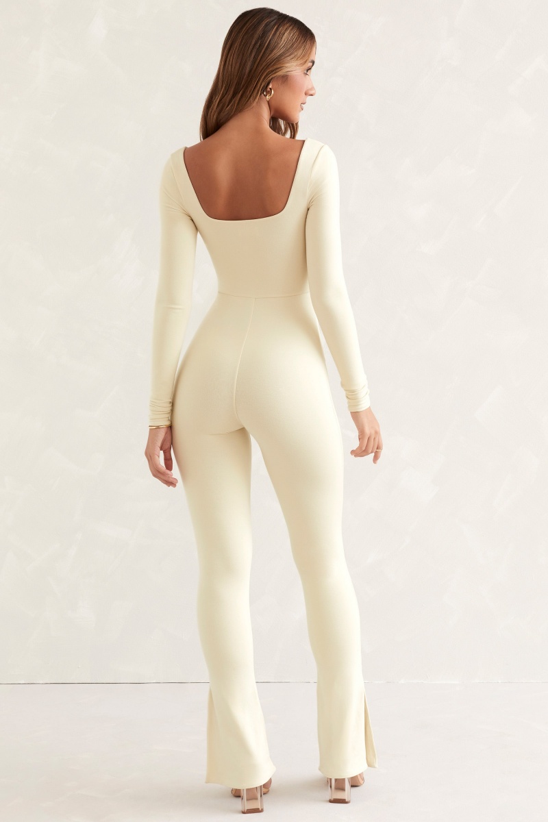 White Women's Oh Polly Long Sleeve Square Neck Jumpsuit | 04317SDWX