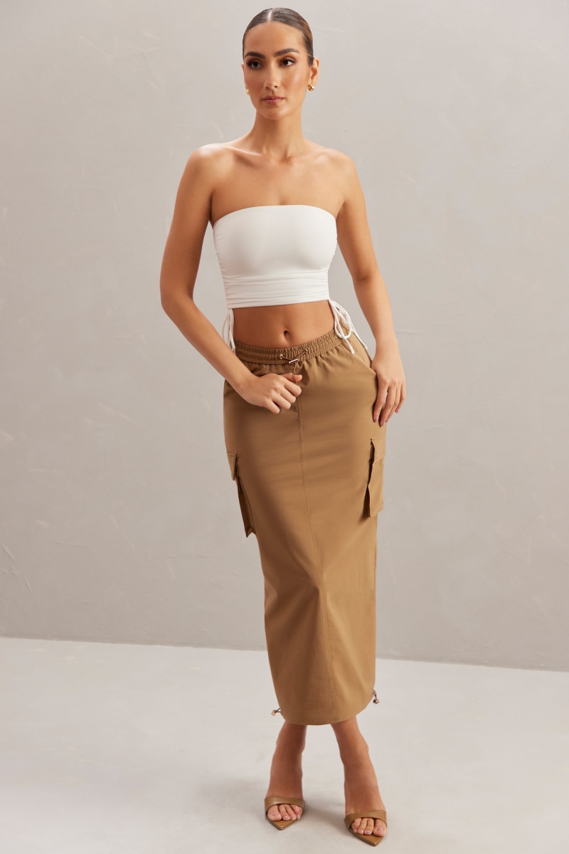 White Women's Oh Polly Ruched Bandeau Crop Tops | 65028UGNF