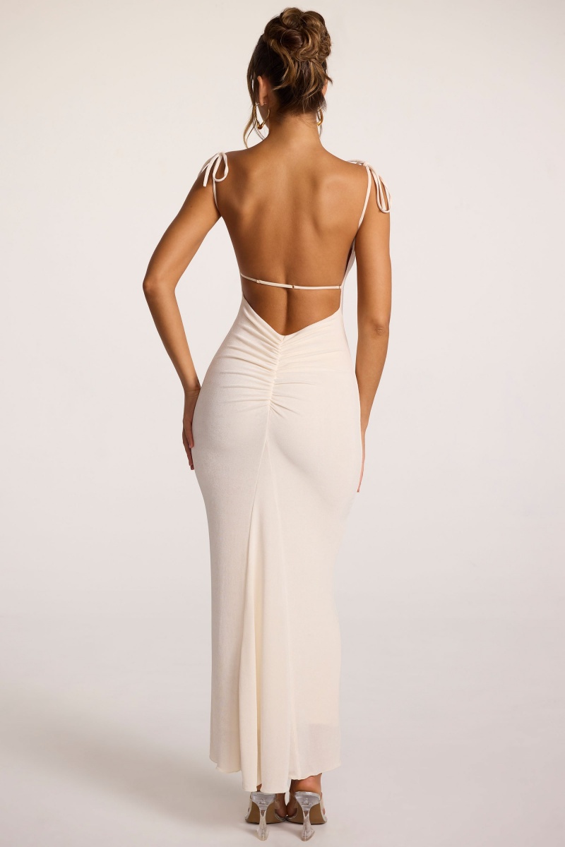 White Women's Oh Polly Textured Jersey Open Back Maxi Dress | 79214DQVS